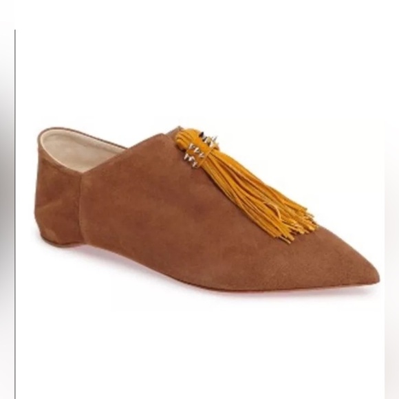 New Christian Louboutin Medinana Brown Suede Women's Flats with Tassel size